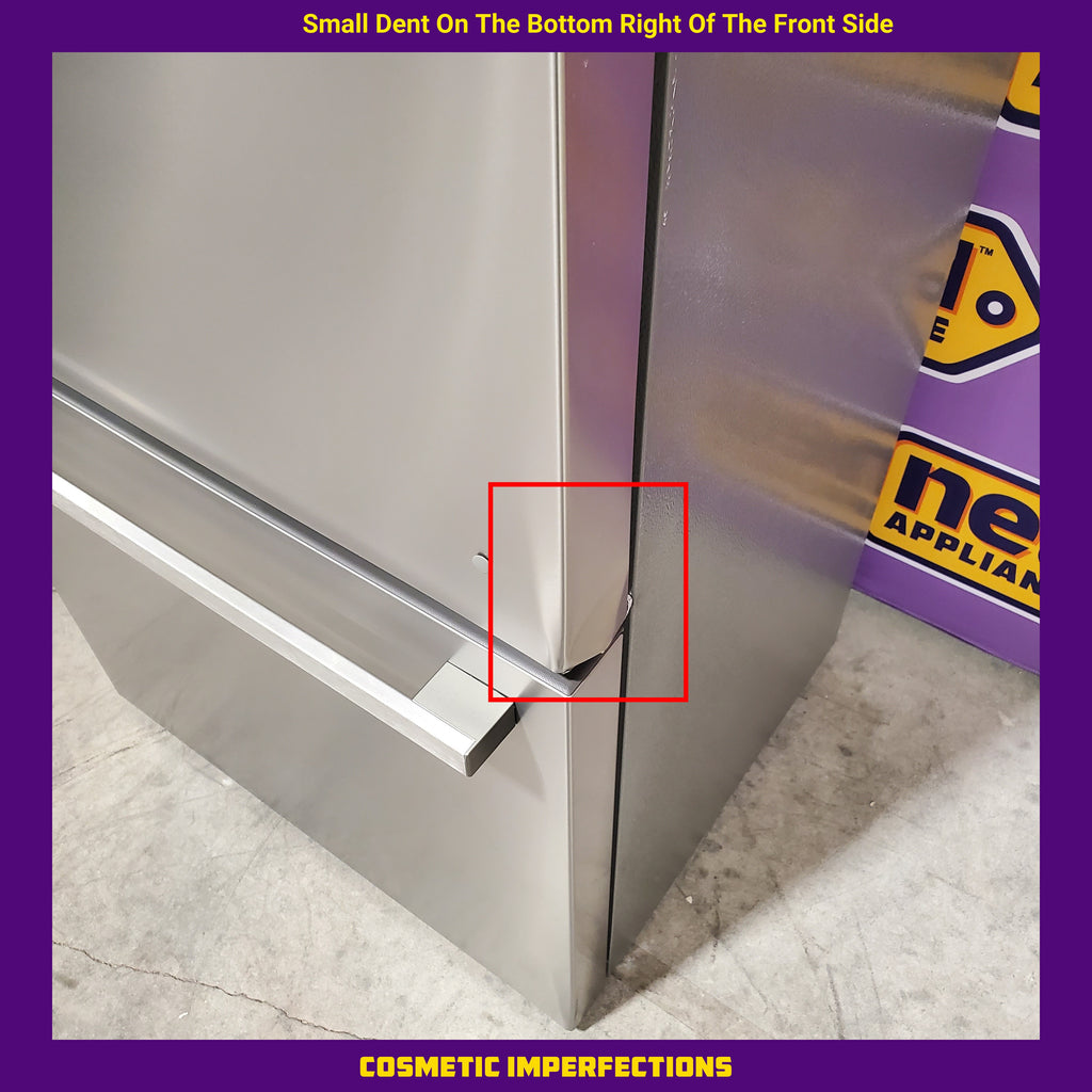 Pictures of Hisense Counter Depth Bottom Freezer 17.2 Cu. Ft. Refrigerator with LED Lighting and Super Cool and Super Freeze in Fingerprint Stainless Steel HRB171N6ASE - 3SD665 - Scratch and Dent (Minor) - Neu Appliance Outlet - Discount Appliance Outlet in Austin, Tx