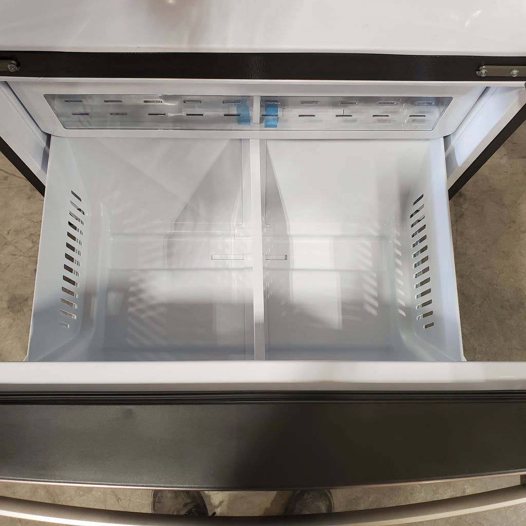 Pictures of GE Energy Star 3 Door French Door 27.7 Cu. Ft. Refrigerator with TwinChill Evaporators in Fingerprint Stainless Steel GFE28GYNFS - Open Box - Neu Appliance Outlet - Discount Appliance Outlet in Austin, Tx