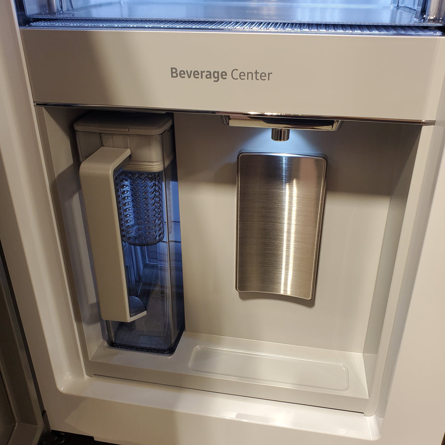 Samsung Bespoke 29 cu ft. 4-Door Standard Depth French Door Smart Refrigerator with Beverage Center Auto Fill Pitcher and Dual Ice Maker with Ice Bites™ in White Glass RF29BB86004M - Scratch & Dent (Major)