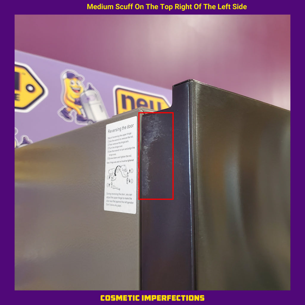 Pictures of Hisense Counter Depth Bottom Freezer 17.2 Cu. Ft. Refrigerator with LED Lighting and Super Cool and Super Freeze in Fingerprint Stainless Steel 22221422 - HRB171N6ASE - Scratch and Dent (Moderate) - Neu Appliance Outlet - Discount Appliance Outlet in Austin, Tx