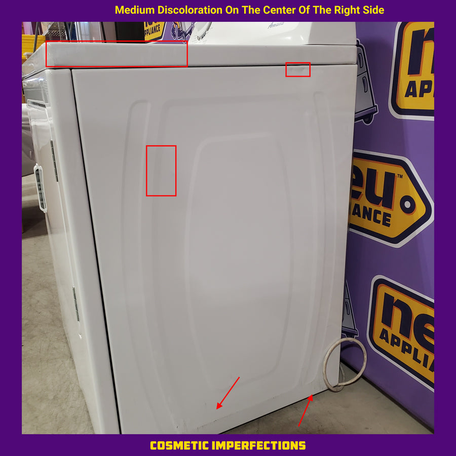 Amana Top Load 3.5 Cu. Ft. Washer with Dual Action Agitator, and Porcelain Tub NTW4516FW - Scratch & Dent (Minor) and Amana 6.5 Cu. Ft. Electric Dryer with Wrinkle Shield Option and Automatic Dryness Control NED4655EW - Certified Refurbished