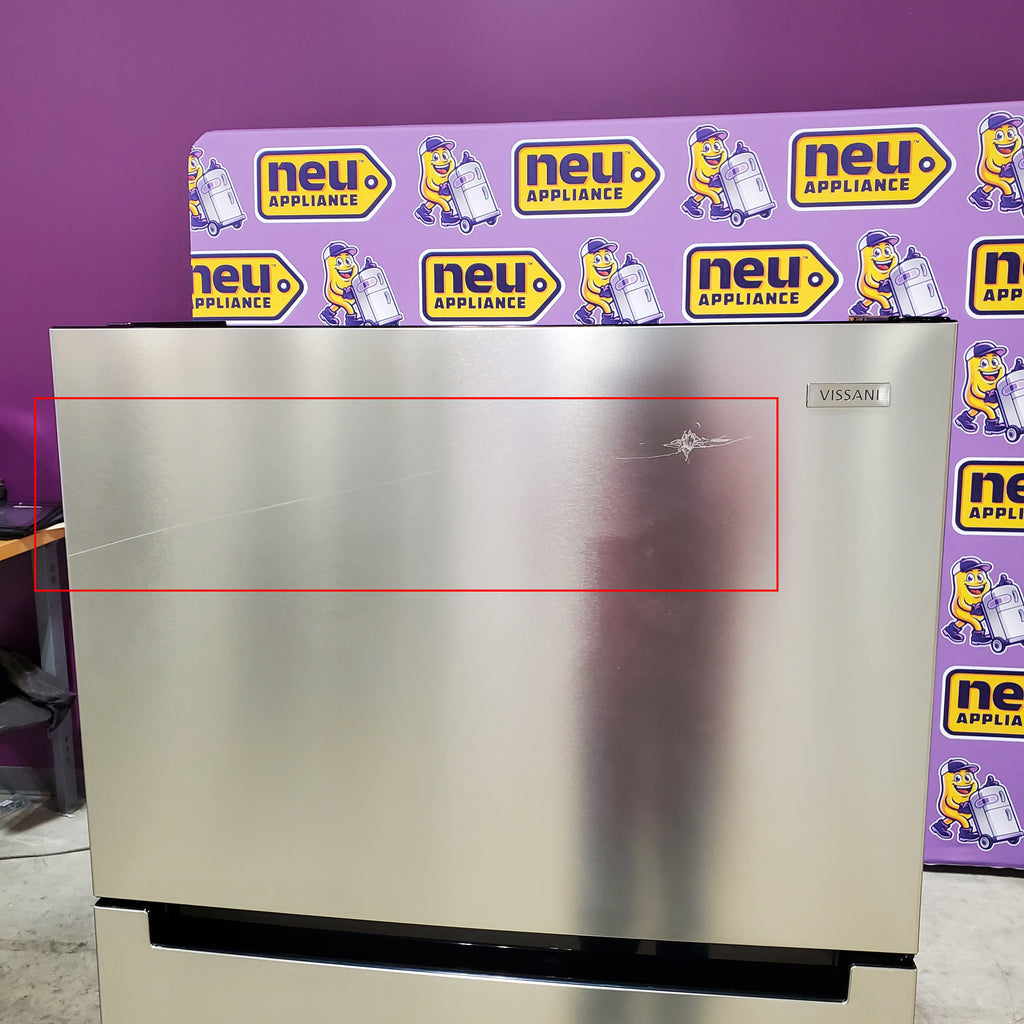Pictures of Vissani 18 cu. ft. Top Freezer Refrigerator in Stainless Steel, Garage Ready 25SD117 - MDTF18SSR - Scratch & Dent (Moderate) - Neu Appliance Outlet - Discount Appliance Outlet in Austin, Tx