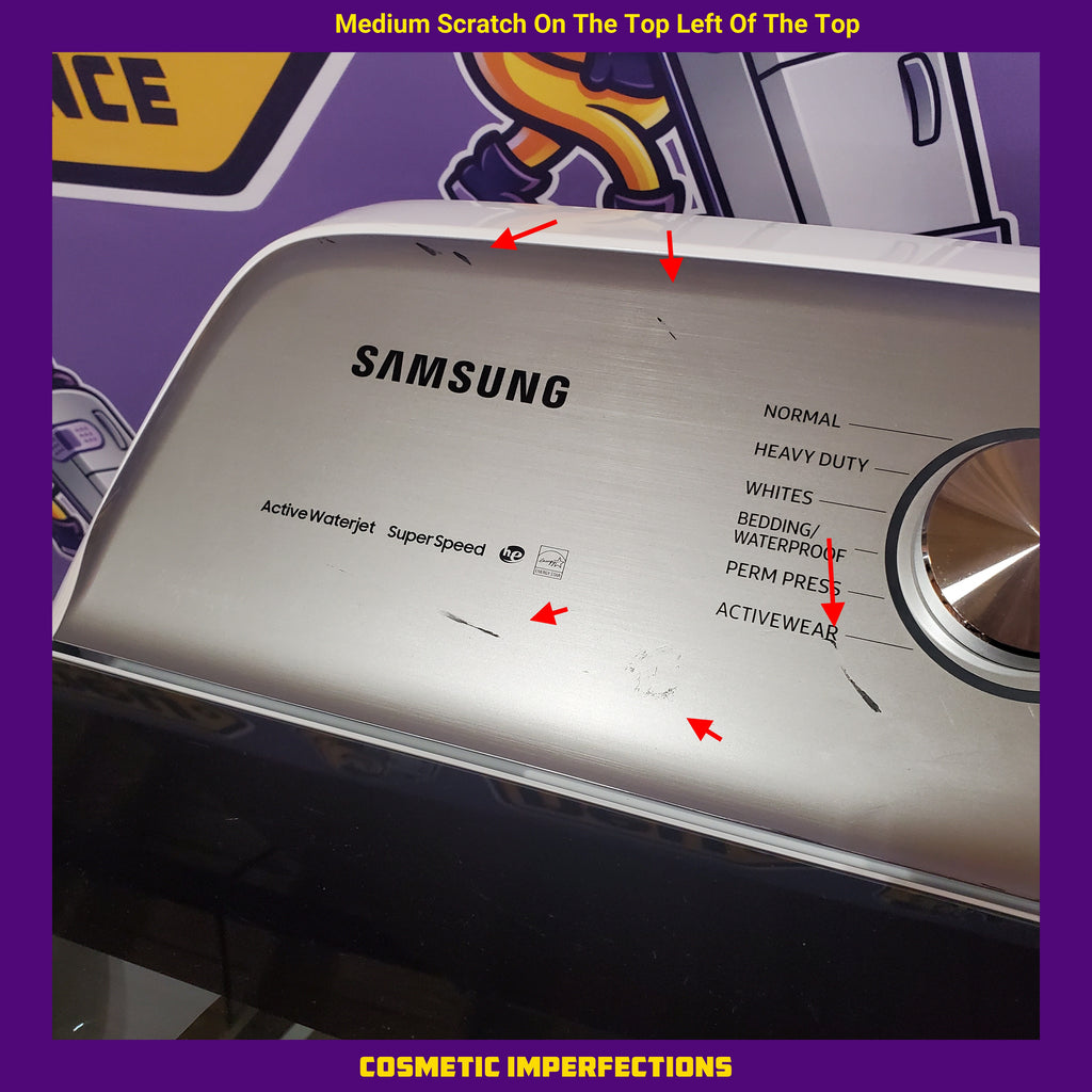 Pictures of Samsung White Top Load 5.0 Cu. Ft. Washer with Super Speed WA50R5400AW - Certified Refurbished and Samsung Front Load Electric Dryer with with Steam Sanitize+ 16111 - DVE52A5500W - Scratch & Dent (Minor) - Neu Appliance Outlet - Discount Appliance Outlet in Austin, Tx