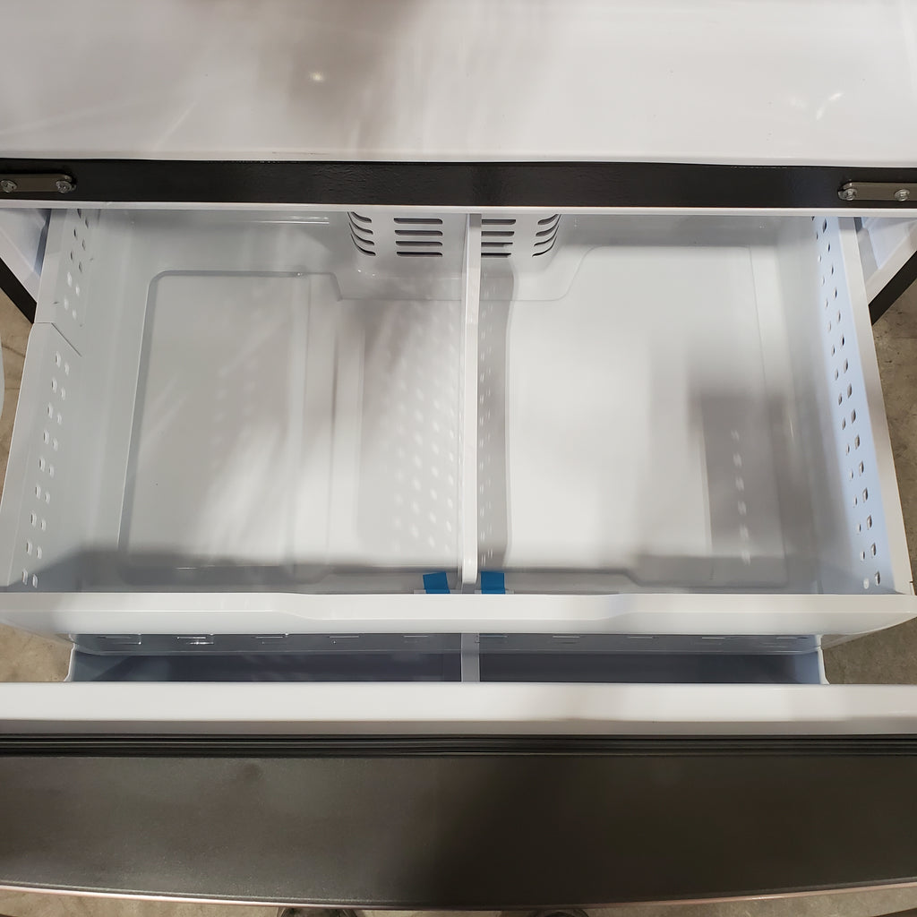 Pictures of GE Energy Star 3 Door French Door 27.7 Cu. Ft. Refrigerator with TwinChill Evaporators in Fingerprint Stainless Steel GFE28GYNFS - Open Box - Neu Appliance Outlet - Discount Appliance Outlet in Austin, Tx