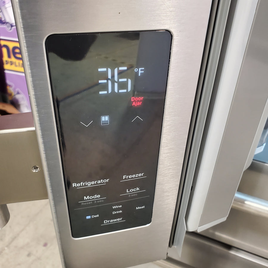 KitchenAid 36 in. 29 cu. ft. Standard Depth French Door Refrigerator in PrintShield Stainless with FreshChill Full-Width Drawer KRMF436SPS - Open Box
