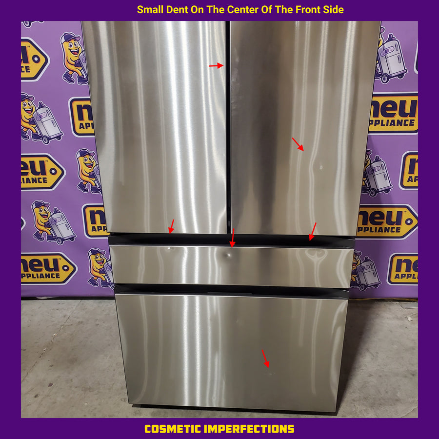 Samsung 29 cu. ft. Bespoke 4-Door French Door Refrigerator with Beverage Center™ in Stainless Steel RF29BB8600QL - Scratch & Dent (Moderate)