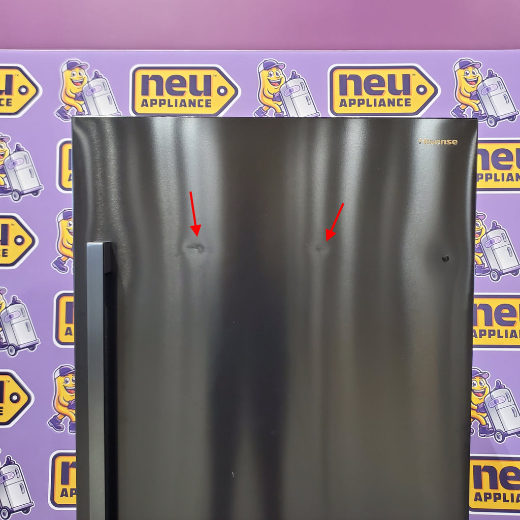 Pictures of Hisense Counter Depth Bottom Freezer 17.2 Cu. Ft. Refrigerator with LED Lighting and Super Cool and Super Freeze in Fingerprint Stainless Steel 22221422 - HRB171N6ASE - Scratch and Dent (Moderate) - Neu Appliance Outlet - Discount Appliance Outlet in Austin, Tx
