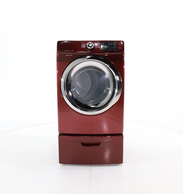 HE Merlot Samsung 7.2 cu. ft. Electric Steam Dryer With Moisture Sensor-Dry Technology on Pedestal- Certified Refurbished