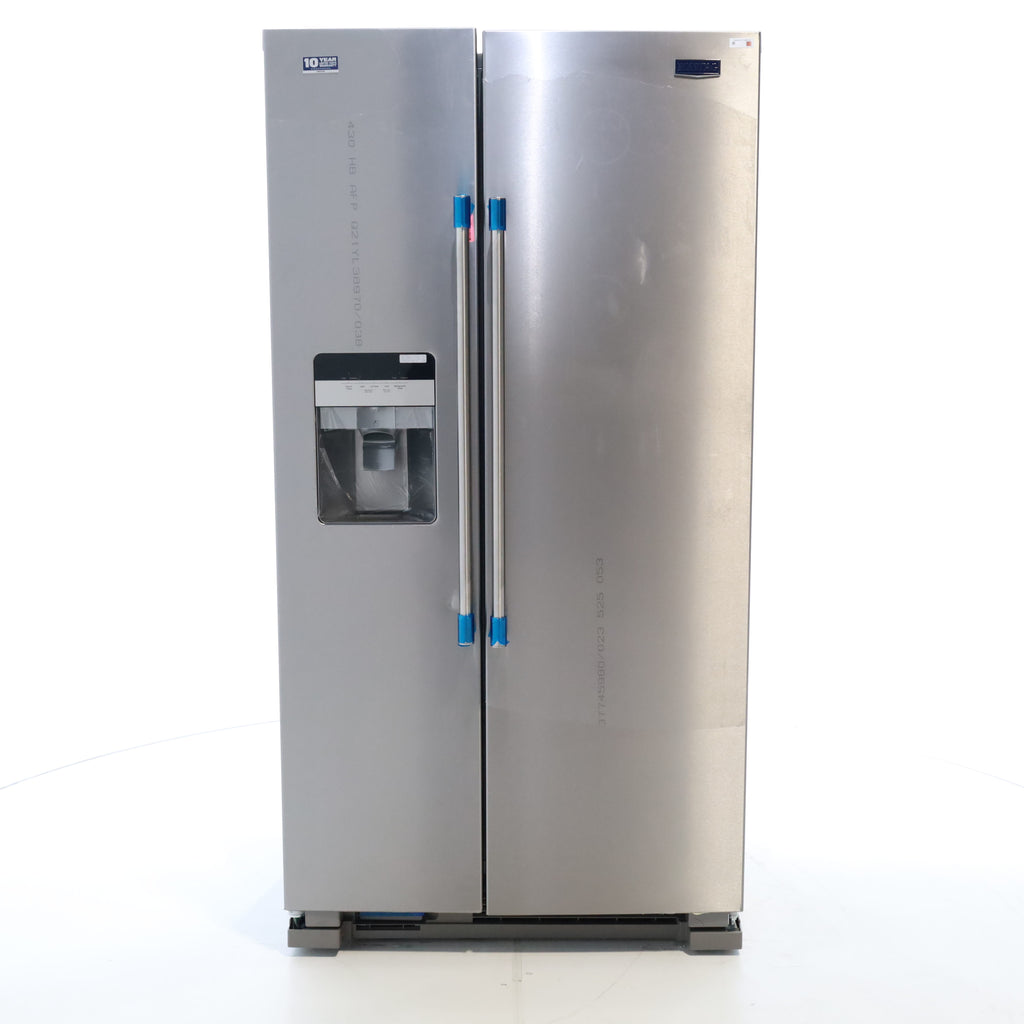 Pictures of Fingerprint Resistant Stainless Steel Maytag 25 cu. ft. Side by Side Refrigerator with Exterior Ice and Water Dispenser - Scratch & Dent - Minor - Neu Appliance Outlet - Discount Appliance Outlet in Austin, Tx