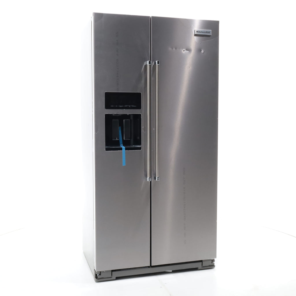 Pictures of Counter Depth PrintShield Stainless Steel KitchenAid 22.6 cu. ft. Side by Side Refrigerator with Exterior Water and Ice - Scratch & Dent - Moderate - Neu Appliance Outlet - Discount Appliance Outlet in Austin, Tx