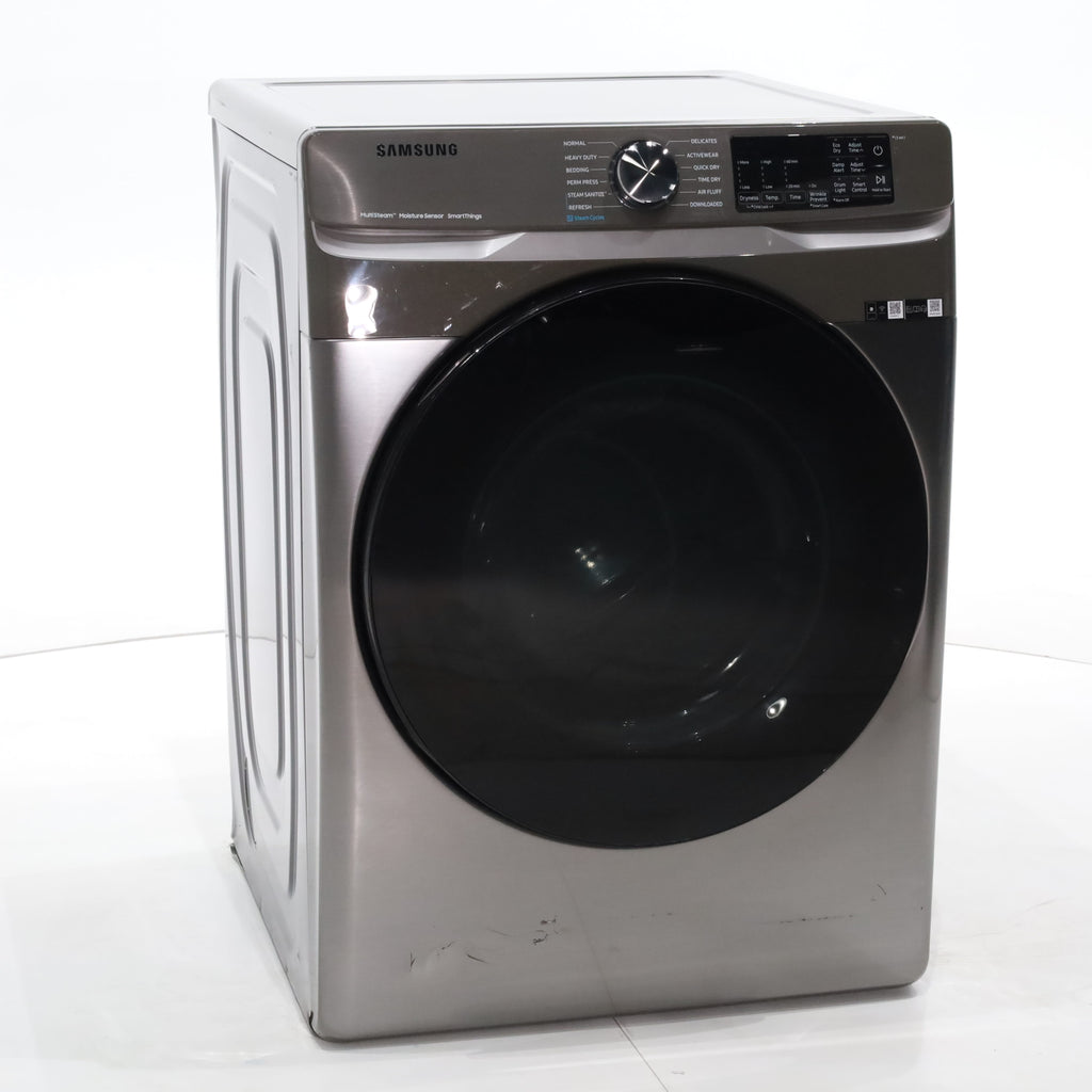 Pictures of Platinum Samsung 7.5 cu. ft. Front Load Electric Dryer with Steam- Scratch & Dent - Major - Neu Appliance Outlet - Discount Appliance Outlet in Austin, Tx