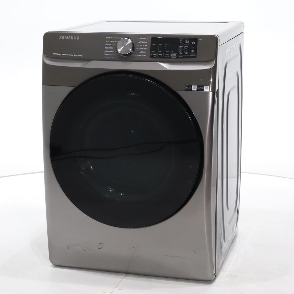 Pictures of Platinum Samsung 7.5 cu. ft. Front Load Electric Dryer with Steam- Scratch & Dent - Major - Neu Appliance Outlet - Discount Appliance Outlet in Austin, Tx