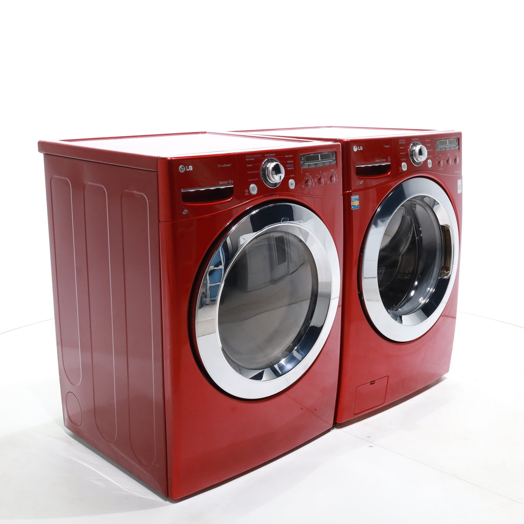 Pictures of Wild Cherry Red ENERGY STAR LG 4.0 cu. ft. Front Load Washer with Steam and Wild Cherry Red LG 7.3 Front Load Electric Dryer with TrueSeam Technology - Certified Refurbished - Neu Appliance Outlet - Discount Appliance Outlet in Austin, Tx
