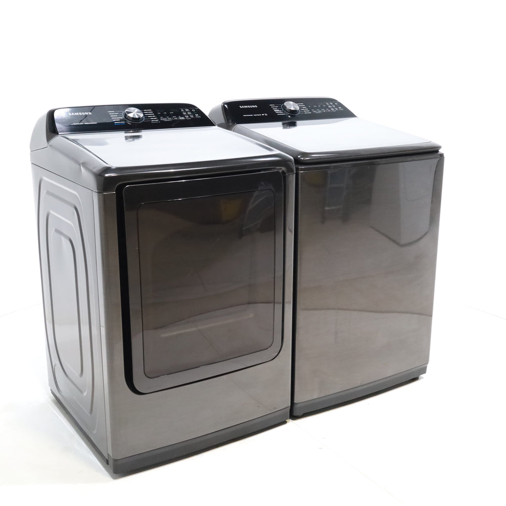 Pictures of Black Stainless Steel ENERGY STAR Samsung 5.0 cu. ft. Top Load Washer with Active Water Jet and 7.4 cu ft Gas Dryer with Steam - Scratch & Dent - Minor - Neu Appliance Outlet - Discount Appliance Outlet in Austin, Tx