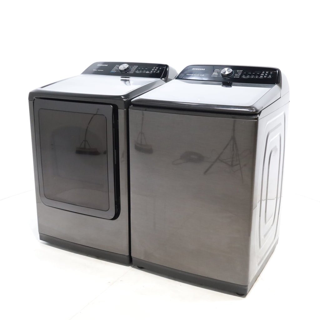 Pictures of Black Stainless Steel ENERGY STAR Samsung 5.0 cu. ft. Top Load Washer with Active Water Jet and 7.4 cu ft Gas Dryer with Steam - Scratch & Dent - Minor - Neu Appliance Outlet - Discount Appliance Outlet in Austin, Tx