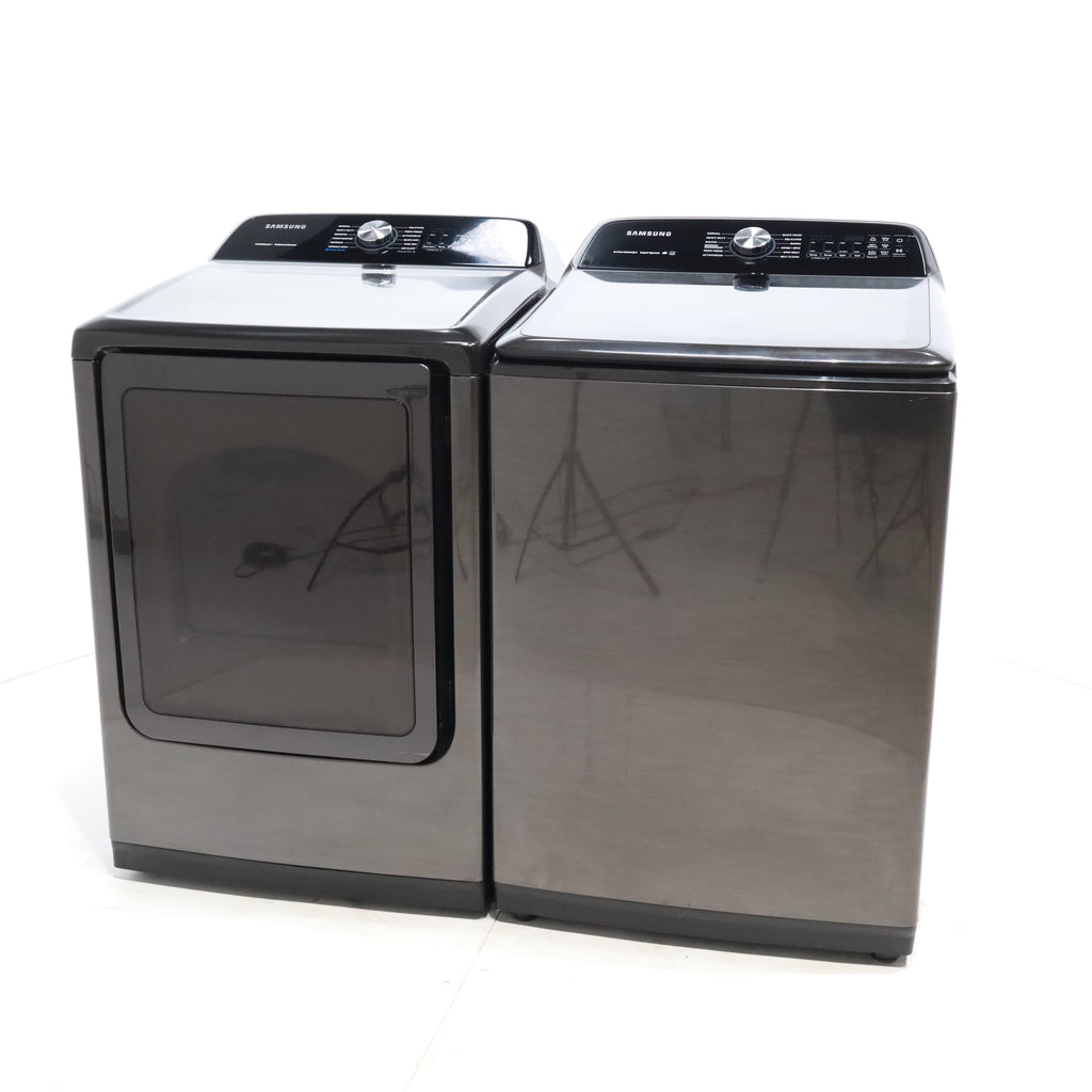 Pictures of Black Stainless Steel ENERGY STAR Samsung 5.0 cu. ft. Top Load Washer with Active Water Jet and 7.4 cu ft Gas Dryer with Steam - Scratch & Dent - Minor - Neu Appliance Outlet - Discount Appliance Outlet in Austin, Tx