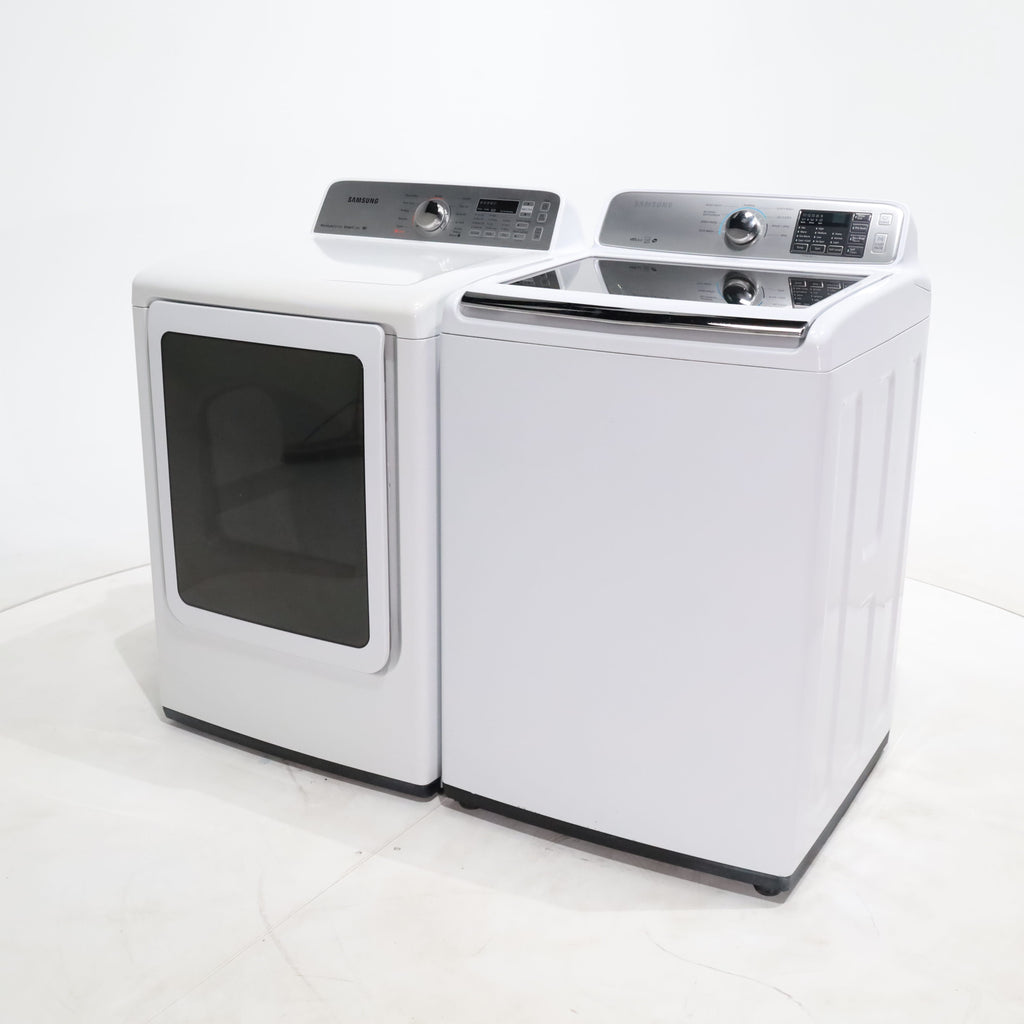 Pictures of ENERGY STAR Samsung 4.5 cu. ft. Top Load Washing Machine with Deep Fill and Samsung 7.3 cu. ft. Electric Dryer with Smart Care - Certified Refurbished - Neu Appliance Outlet - Discount Appliance Outlet in Austin, Tx