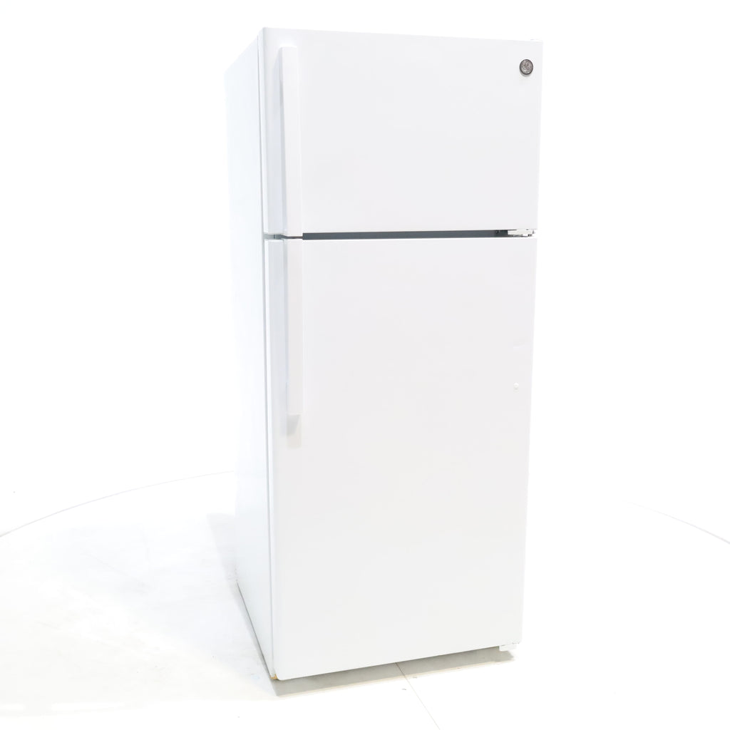 Pictures of GE White 17.5 cu. ft. Top Freezer Refrigerator with Ice Maker and Reversible Hinges - Certified Refurbished - Neu Appliance Outlet - Discount Appliance Outlet in Austin, Tx