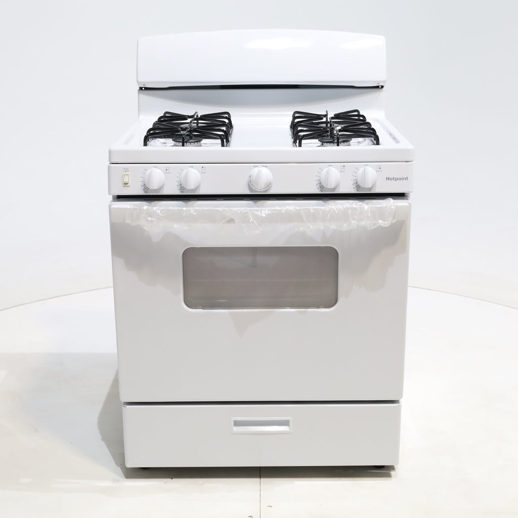 Pictures of White Hotpoint 4.8 cu. ft. 4 Burner Freestanding Gas Range with Broiler Drawer - Scratch & Dent - Minor - Neu Appliance Outlet - Discount Appliance Outlet in Austin, Tx