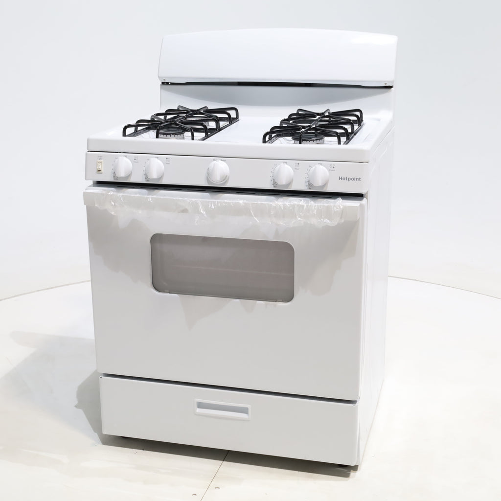 Pictures of White Hotpoint 4.8 cu. ft. 4 Burner Freestanding Gas Range with Broiler Drawer - Scratch & Dent - Minor - Neu Appliance Outlet - Discount Appliance Outlet in Austin, Tx