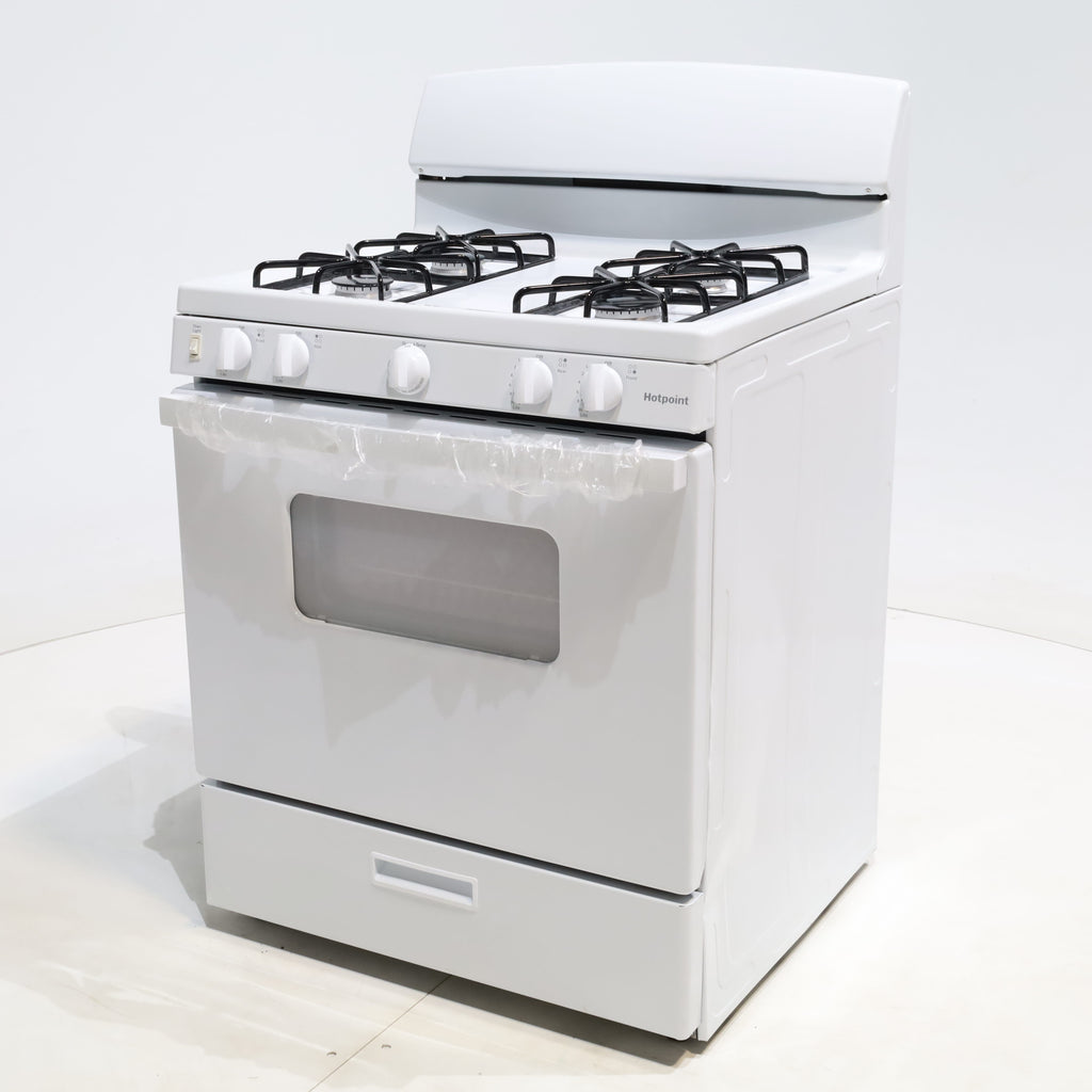 Pictures of White Hotpoint 4.8 cu. ft. 4 Burner Freestanding Gas Range with Broiler Drawer - Scratch & Dent - Minor - Neu Appliance Outlet - Discount Appliance Outlet in Austin, Tx