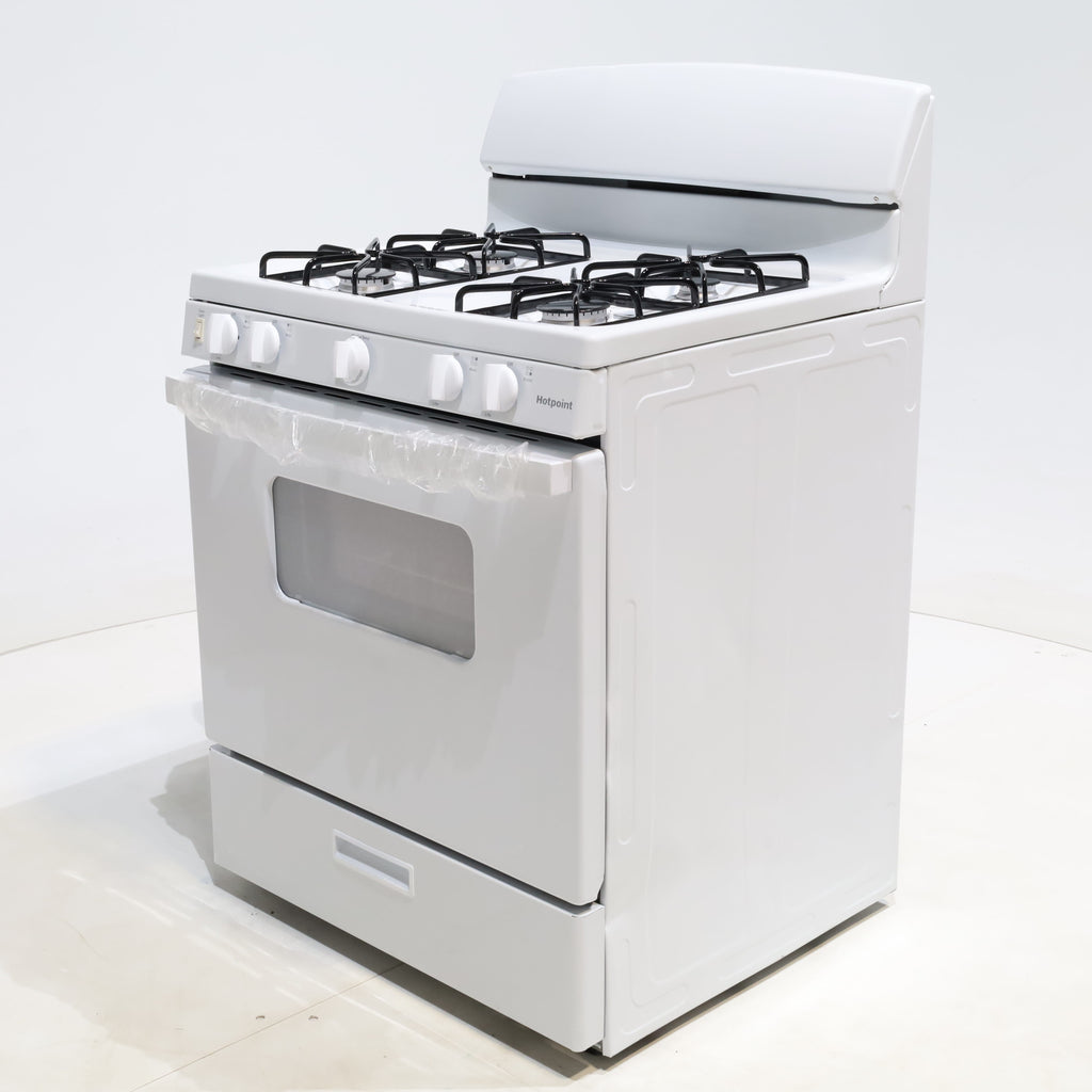 Pictures of White Hotpoint 4.8 cu. ft. 4 Burner Freestanding Gas Range with Broiler Drawer - Scratch & Dent - Minor - Neu Appliance Outlet - Discount Appliance Outlet in Austin, Tx