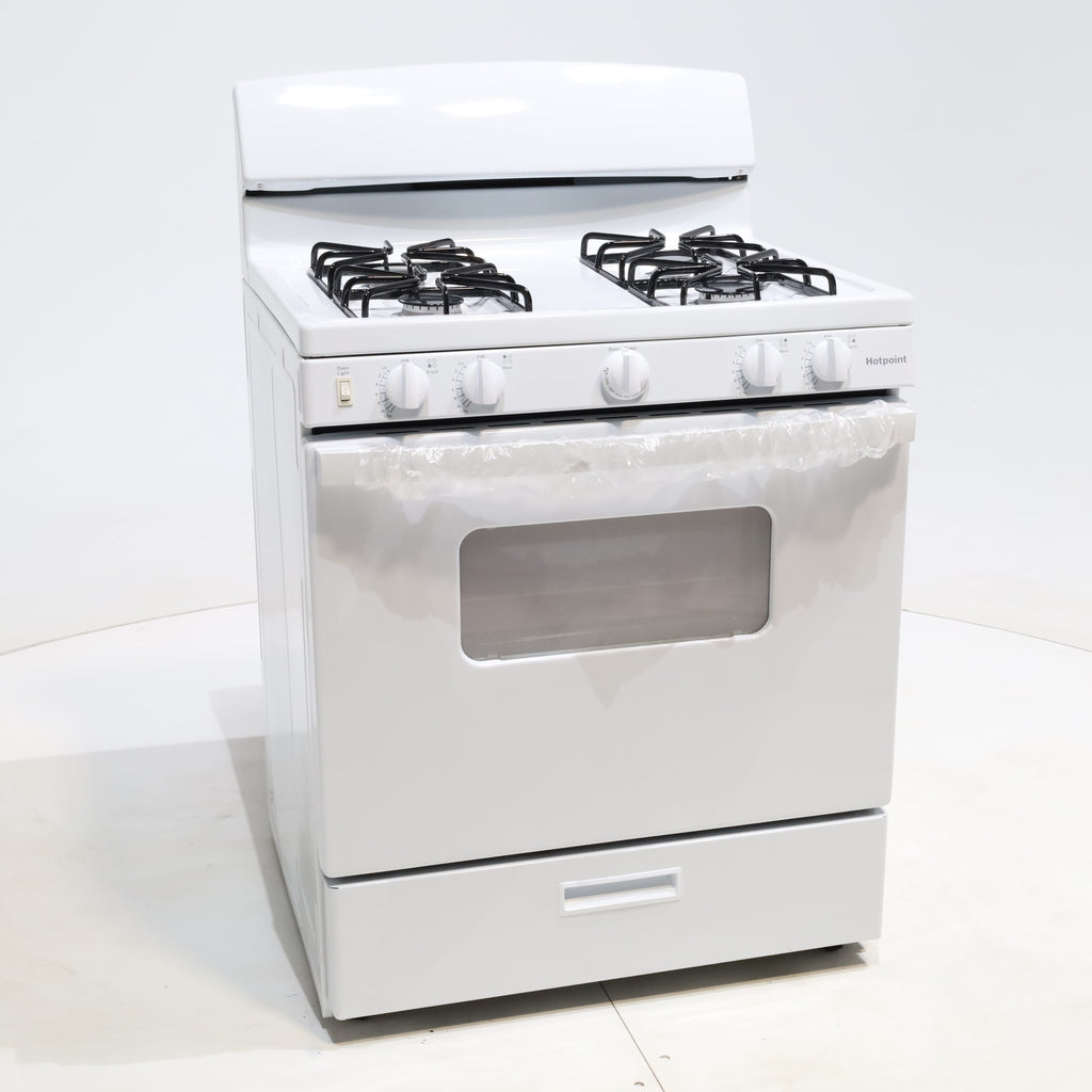 Pictures of White Hotpoint 4.8 cu. ft. 4 Burner Freestanding Gas Range with Broiler Drawer - Scratch & Dent - Minor - Neu Appliance Outlet - Discount Appliance Outlet in Austin, Tx