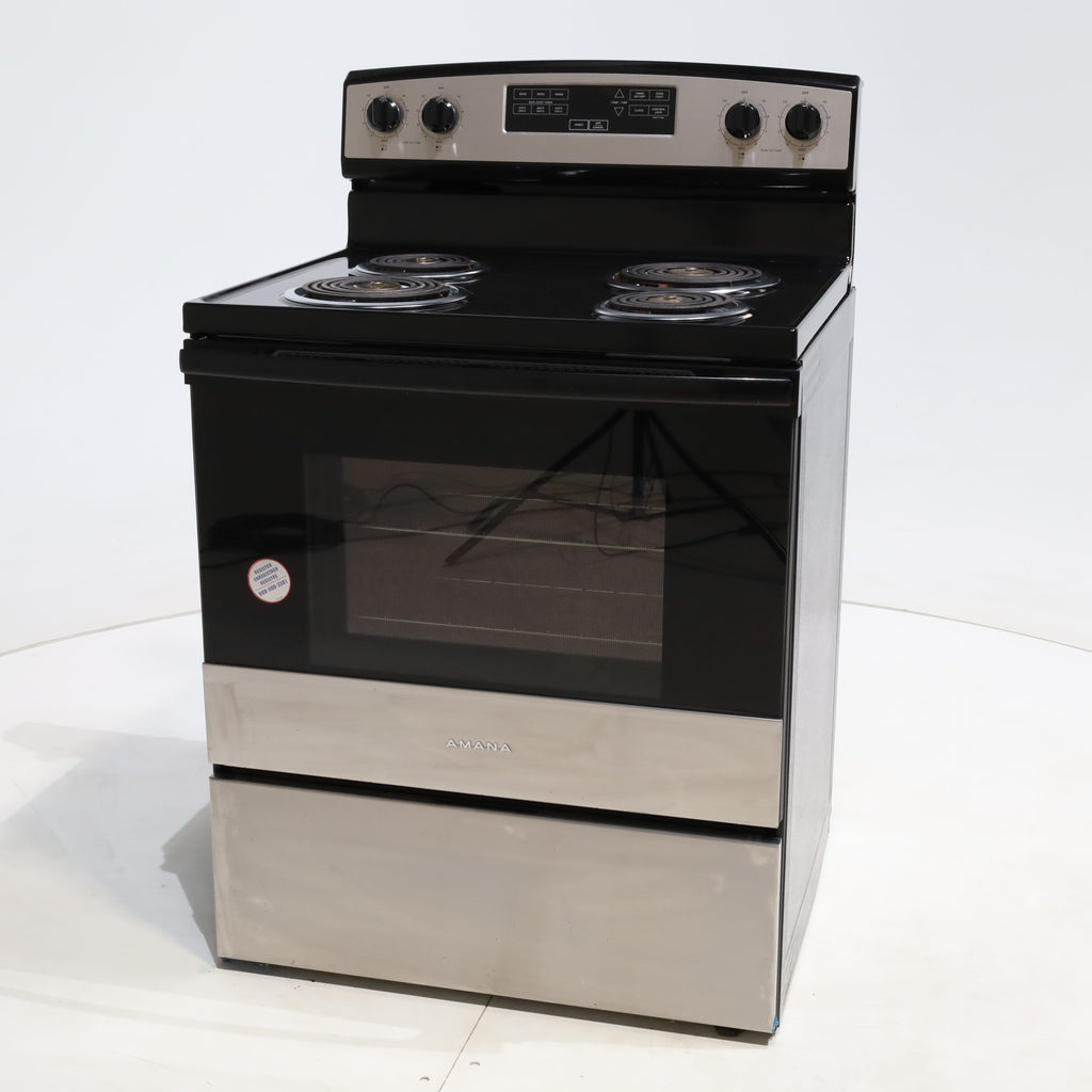 Pictures of Stainless Steel Amana 4.8 cu. ft. 4 Heating Element Freestanding Electric Range with Bake Assist Temperatures - Certified Refurbished - Neu Appliance Outlet - Discount Appliance Outlet in Austin, Tx