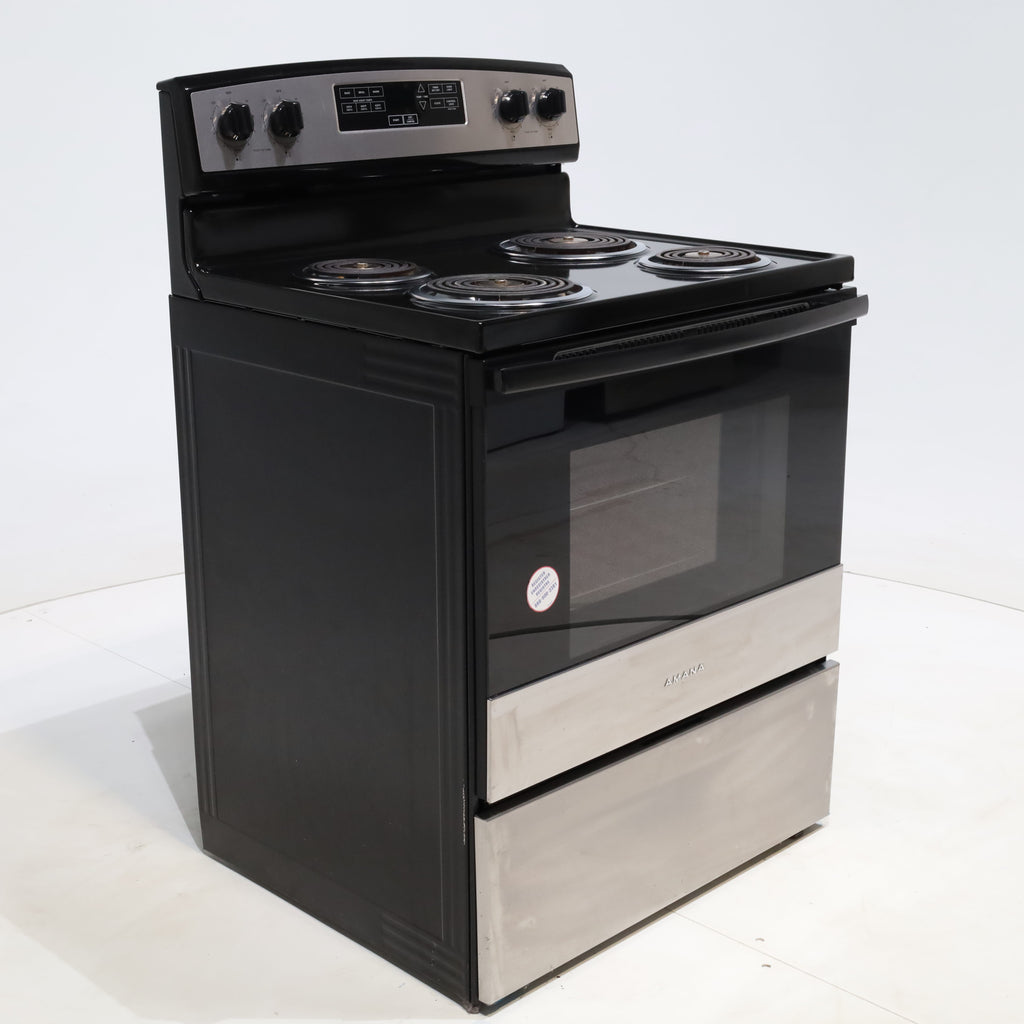 Pictures of Stainless Steel Amana 4.8 cu. ft. 4 Heating Element Freestanding Electric Range with Bake Assist Temperatures - Certified Refurbished - Neu Appliance Outlet - Discount Appliance Outlet in Austin, Tx