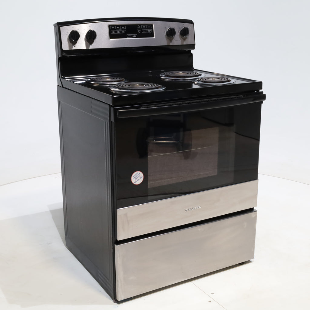 Pictures of Stainless Steel Amana 4.8 cu. ft. 4 Heating Element Freestanding Electric Range with Bake Assist Temperatures - Certified Refurbished - Neu Appliance Outlet - Discount Appliance Outlet in Austin, Tx