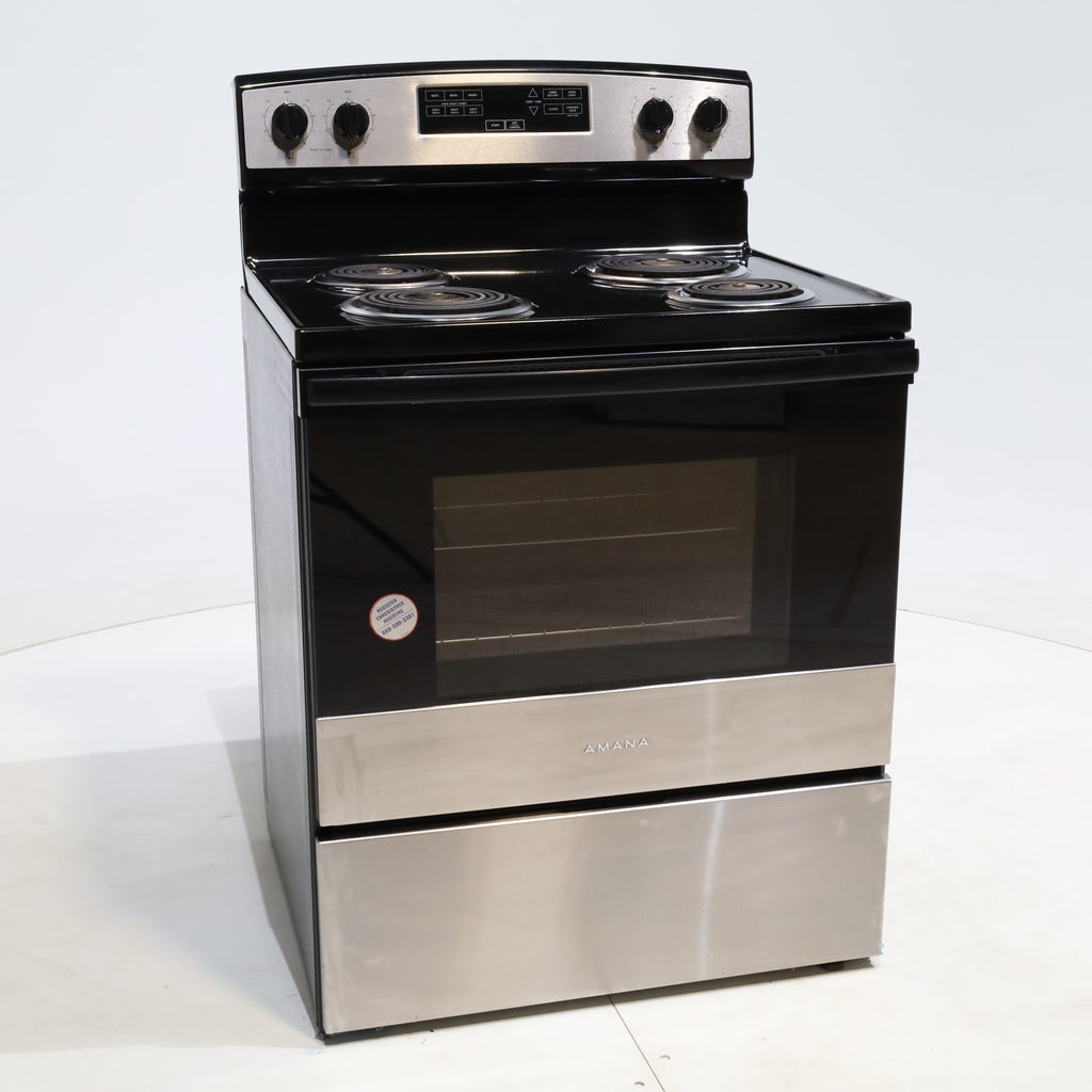 Pictures of Stainless Steel Amana 4.8 cu. ft. 4 Heating Element Freestanding Electric Range with Bake Assist Temperatures - Certified Refurbished - Neu Appliance Outlet - Discount Appliance Outlet in Austin, Tx