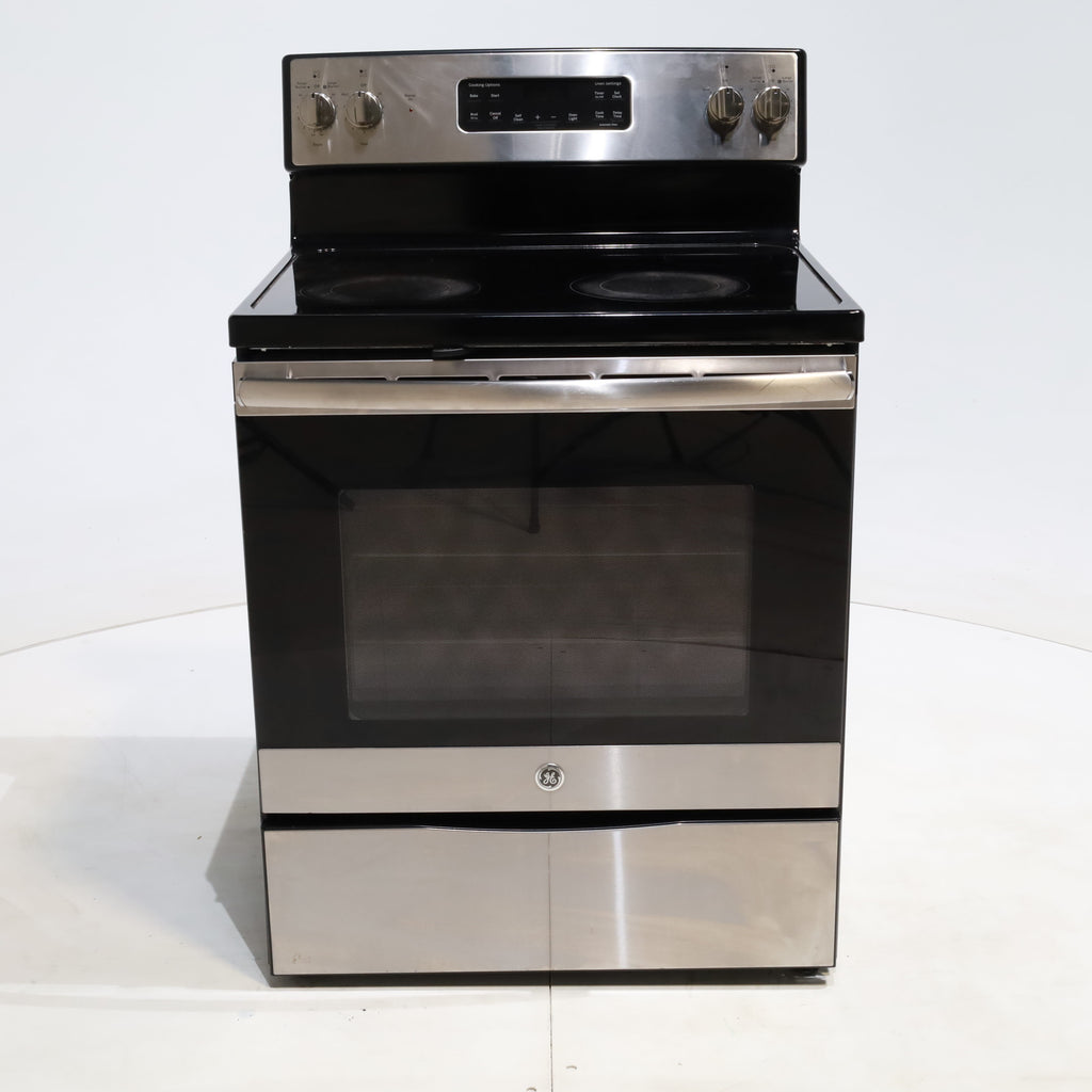 Pictures of Stainless Steel GE 5.3 cu. ft. Freestanding 4 Heating Element Smooth Cooktop Electric Range with Dual Element Baking - Certified Refurbished - Neu Appliance Outlet - Discount Appliance Outlet in Austin, Tx