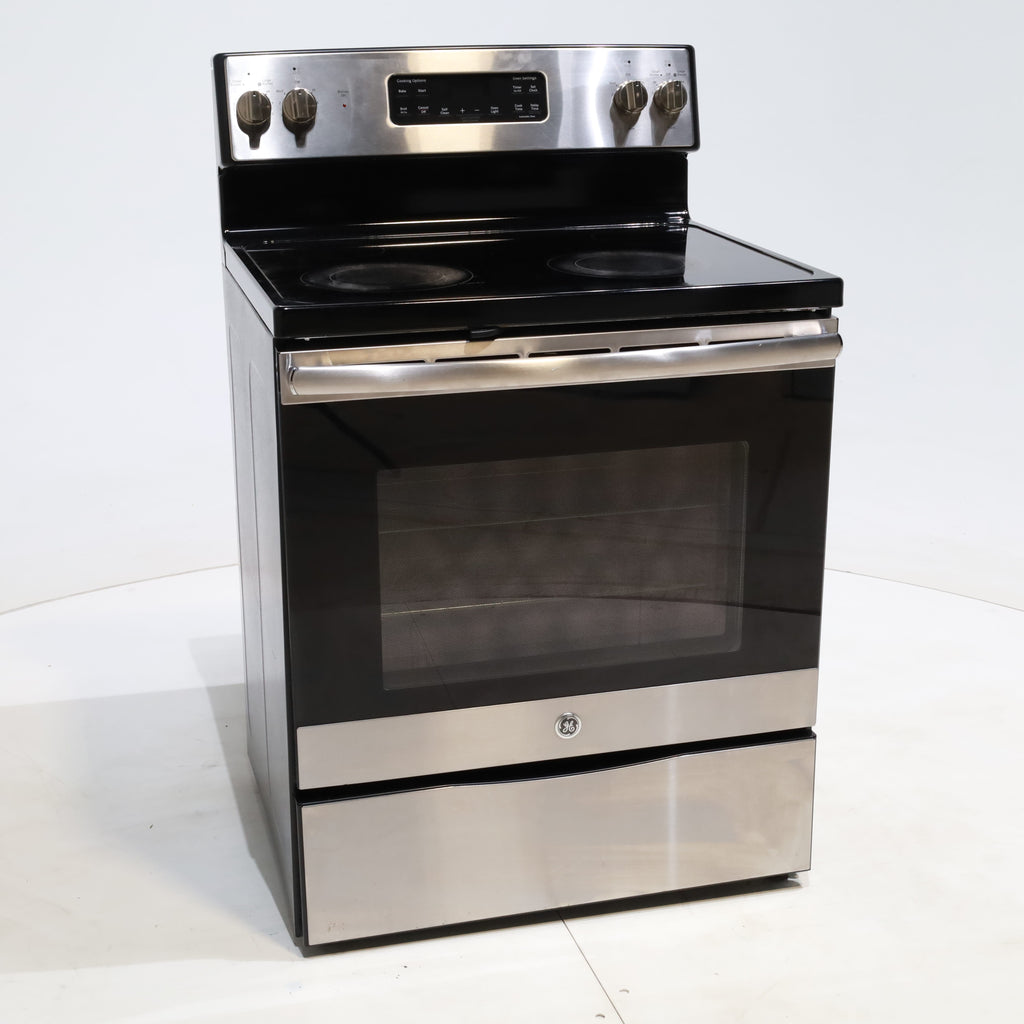 Pictures of Stainless Steel GE 5.3 cu. ft. Freestanding 4 Heating Element Smooth Cooktop Electric Range with Dual Element Baking - Certified Refurbished - Neu Appliance Outlet - Discount Appliance Outlet in Austin, Tx