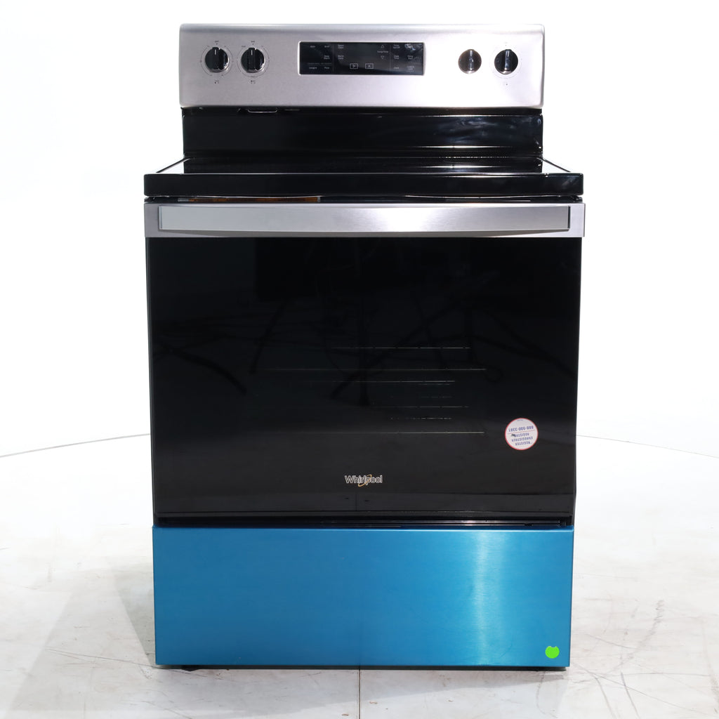 Pictures of Fingerprint Resistant Stainless Steel Whirlpool 5.3 cu. ft. Freestanding 5 Heating Element Smooth Cooktop Electric Range with Frozen Bake Technology Scratch & Dent - Minor - Neu Appliance Outlet - Discount Appliance Outlet in Austin, Tx