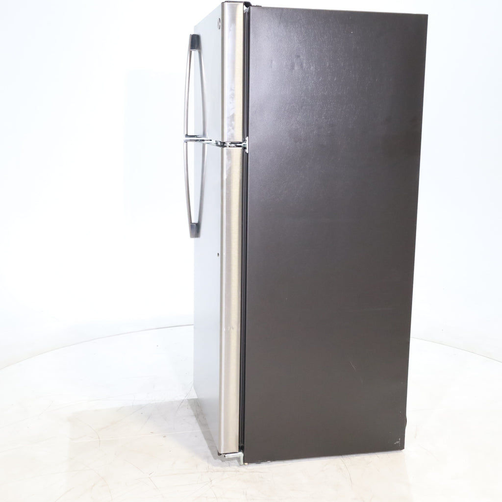 Pictures of 28" Wide Stainless Steel ENERGY STAR GE 17.5 cu. ft. Top Freezer Refrigerator with Reversible Door - Scratch & Dent - Minor - Neu Appliance Outlet - Discount Appliance Outlet in Austin, Tx