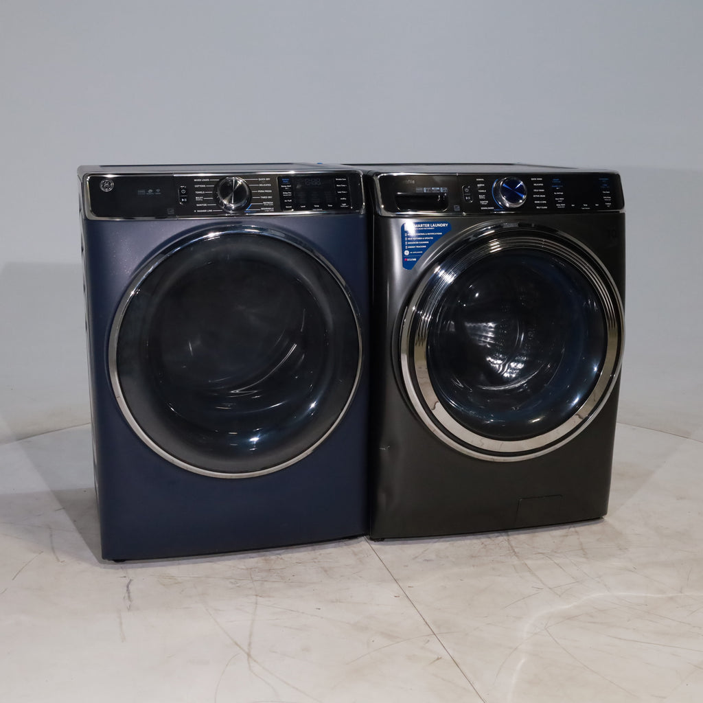 Pictures of Carbon Graphite ENERGY STAR GE 5.3 cu. ft. Frontload Washer with Steam and Sapphire Blue 7.8 cu. ft. Smart Front Load Electric Dryer with PowerSteam - Scratch & Dent - Moderate - Neu Appliance Outlet - Discount Appliance Outlet in Austin, Tx