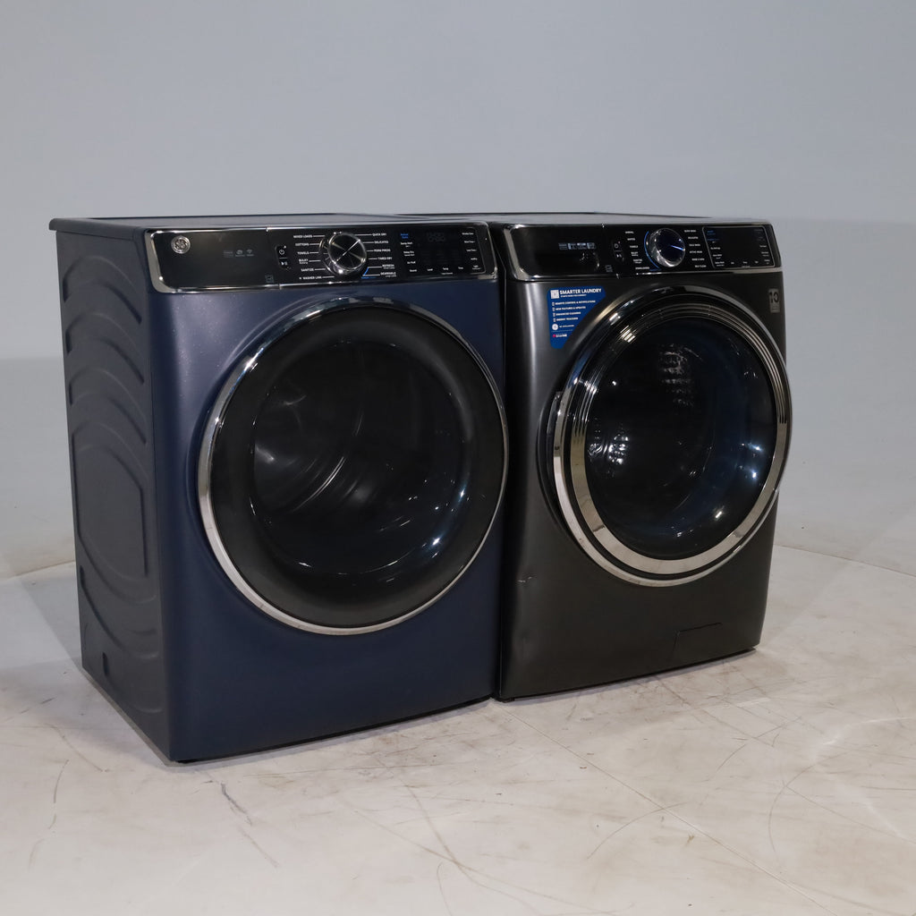 Pictures of Carbon Graphite ENERGY STAR GE 5.3 cu. ft. Frontload Washer with Steam and Sapphire Blue 7.8 cu. ft. Smart Front Load Electric Dryer with PowerSteam - Scratch & Dent - Moderate - Neu Appliance Outlet - Discount Appliance Outlet in Austin, Tx