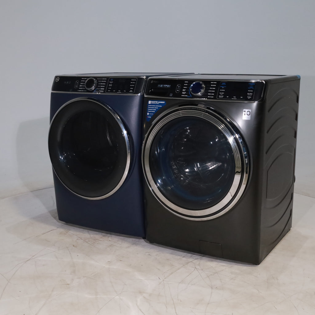 Pictures of Carbon Graphite ENERGY STAR GE 5.3 cu. ft. Frontload Washer with Steam and Sapphire Blue 7.8 cu. ft. Smart Front Load Electric Dryer with PowerSteam - Scratch & Dent - Moderate - Neu Appliance Outlet - Discount Appliance Outlet in Austin, Tx