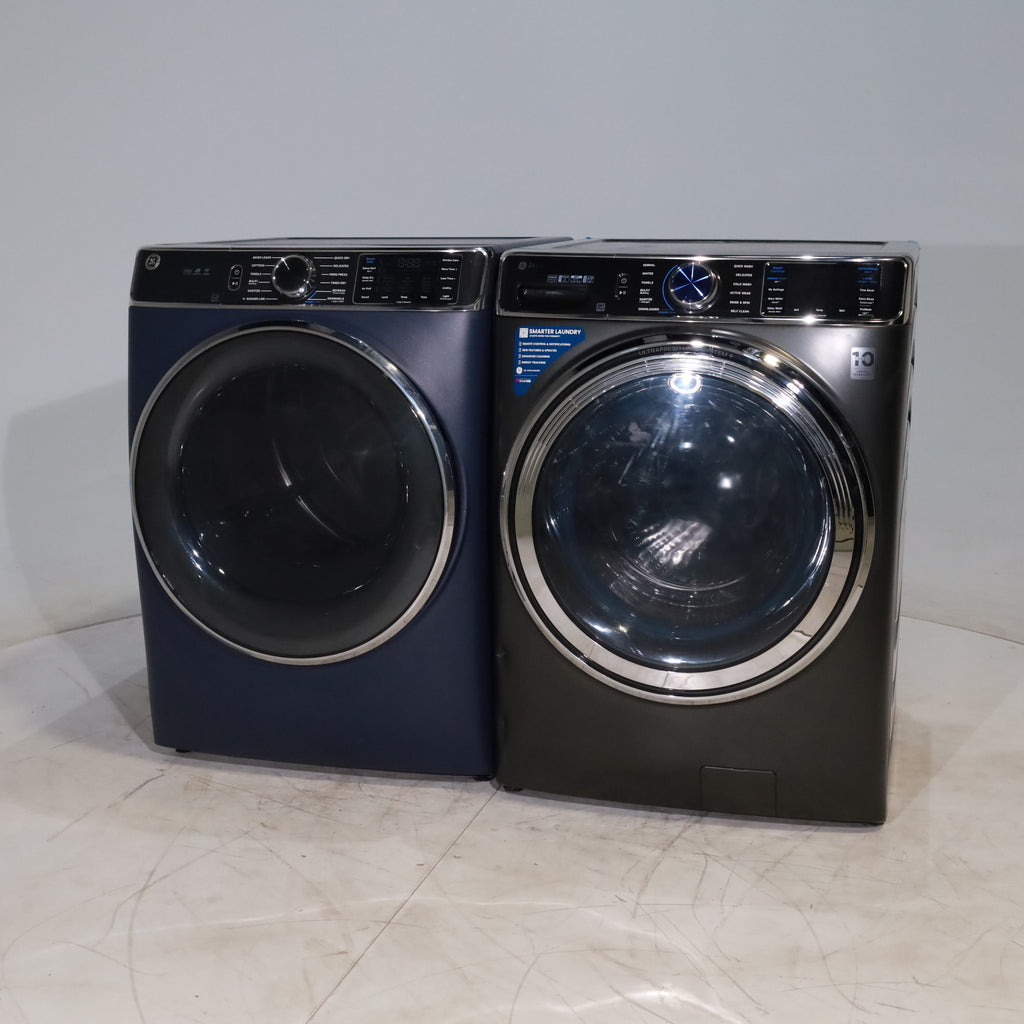 Pictures of Carbon Graphite ENERGY STAR GE 5.3 cu. ft. Frontload Washer with Steam and Sapphire Blue 7.8 cu. ft. Smart Front Load Electric Dryer with PowerSteam - Scratch & Dent - Moderate - Neu Appliance Outlet - Discount Appliance Outlet in Austin, Tx