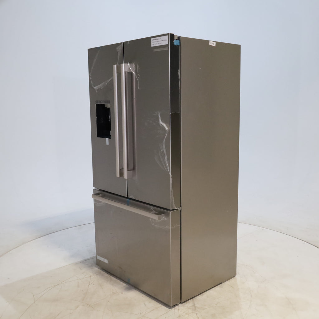 Pictures of Stainless Steel Counter Depth Bosch 500 Series 21.6 cu. ft. 3 Door French Door Refrigerator with Exterior Water and Ice - Scratch & Dent - Moderate - Neu Appliance Outlet - Discount Appliance Outlet in Austin, Tx