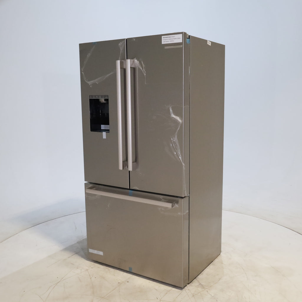 Pictures of Stainless Steel Counter Depth Bosch 500 Series 21.6 cu. ft. 3 Door French Door Refrigerator with Exterior Water and Ice - Scratch & Dent - Moderate - Neu Appliance Outlet - Discount Appliance Outlet in Austin, Tx