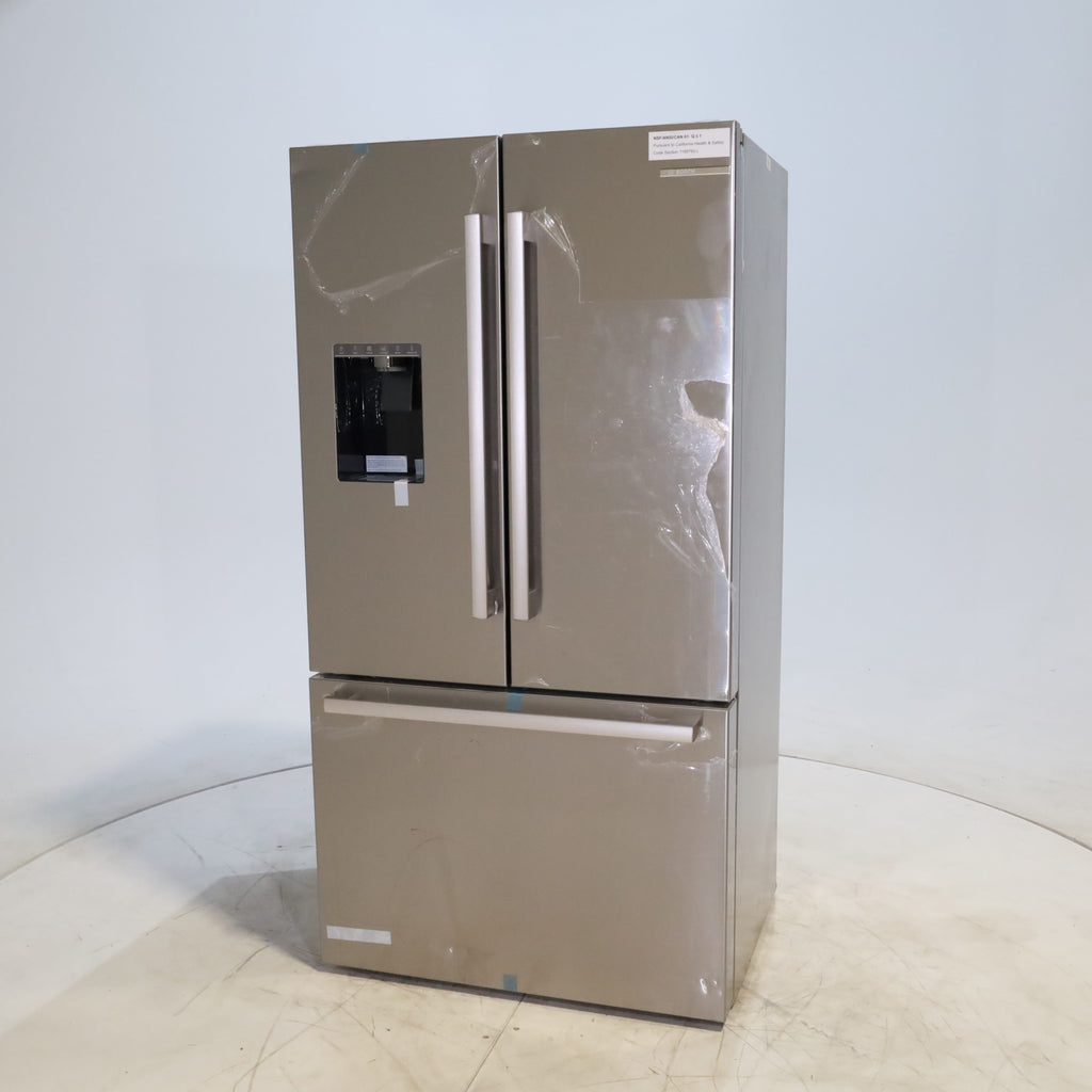 Pictures of Stainless Steel Counter Depth Bosch 500 Series 21.6 cu. ft. 3 Door French Door Refrigerator with Exterior Water and Ice - Scratch & Dent - Moderate - Neu Appliance Outlet - Discount Appliance Outlet in Austin, Tx