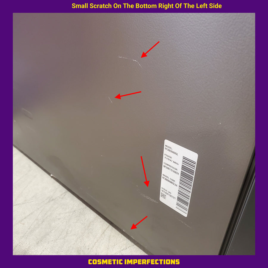 Samsung Bespoke 3-Door French Door Refrigerator (30 cu. ft.) with Beverage Center™ in Stainless Steel with Auto Fill Water Pitcher 251311SD1004 - RF30BB6600QL - Scratch & Dent (Major)