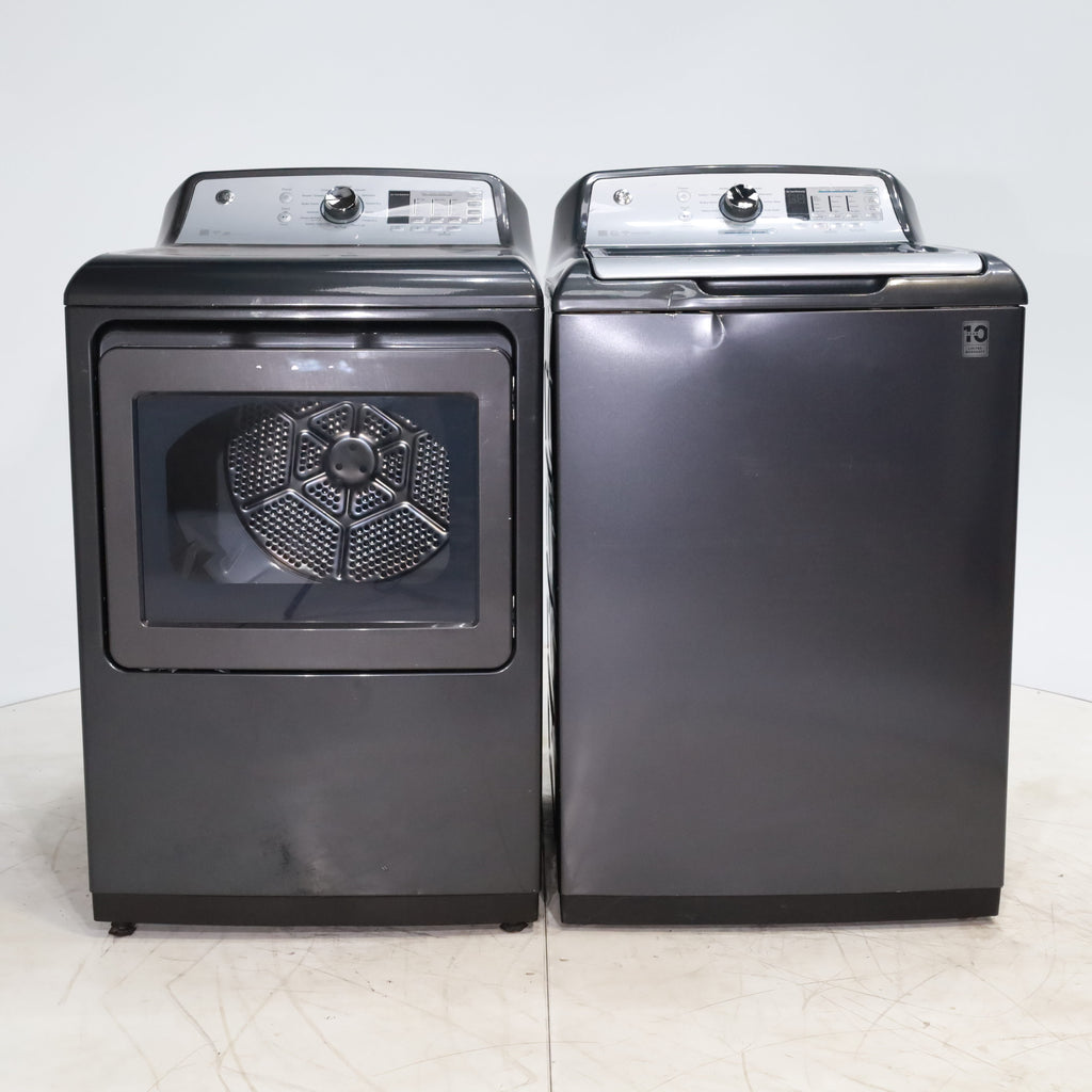 Pictures of Diamond Gray ENERGY STAR GE 5.0 cu. ft. Top Load Washing Machine with Water Station and ENERGY STAR GE 7.4 cu. ft. Steam Electric Dryer with My Cycle - Certified Refurbished - Neu Appliance Outlet - Discount Appliance Outlet in Austin, Tx