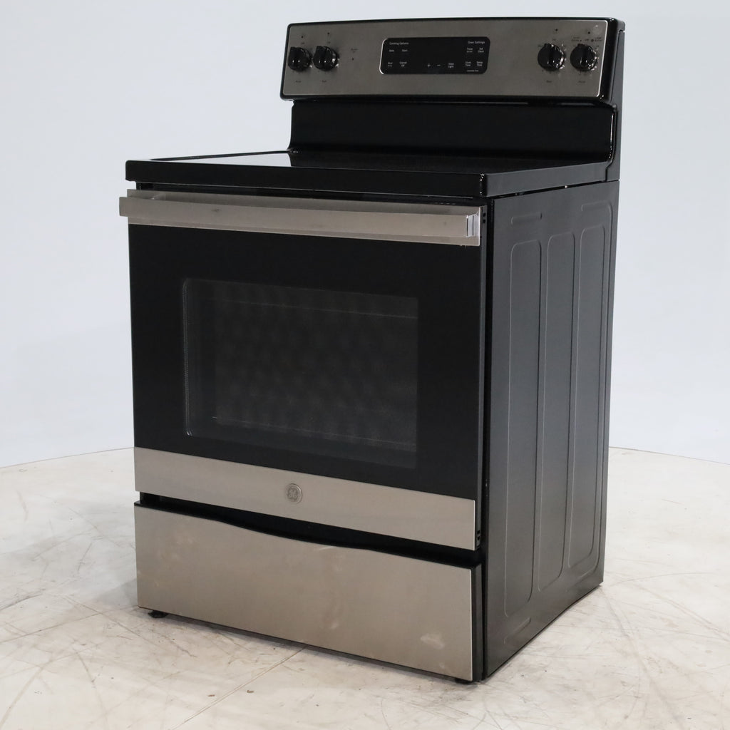 Pictures of Black with Stainless Steel GE 5.3 cu. ft. Freestanding 4 Heating Element Smooth Cooktop Electric Range with Dual Element Bake - Certified Refurbished - Neu Appliance Outlet - Discount Appliance Outlet in Austin, Tx