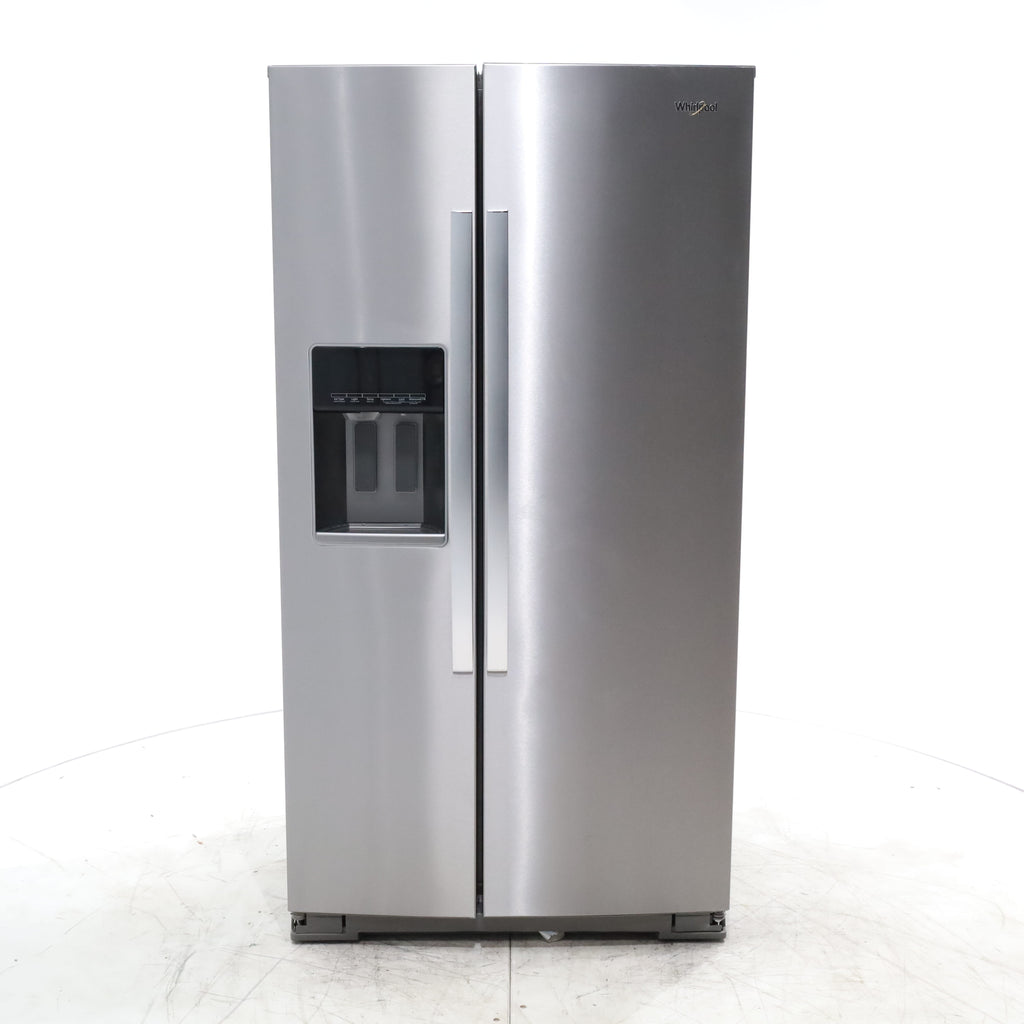 Pictures of Counter Depth Fingerprint-Resistant Stainless Steel Whirlpool 20.6 cu. ft. Side by Side Refrigerator In Door Ice and Water Dispenser - Scratch & Dent - Minor - Neu Appliance Outlet - Discount Appliance Outlet in Austin, Tx