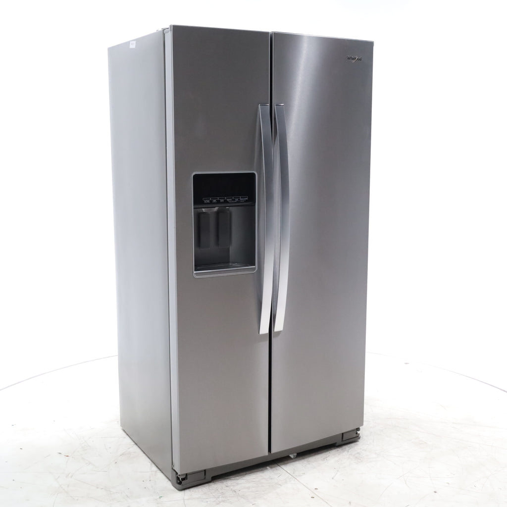 Pictures of Counter Depth Fingerprint-Resistant Stainless Steel Whirlpool 20.6 cu. ft. Side by Side Refrigerator In Door Ice and Water Dispenser - Scratch & Dent - Minor - Neu Appliance Outlet - Discount Appliance Outlet in Austin, Tx