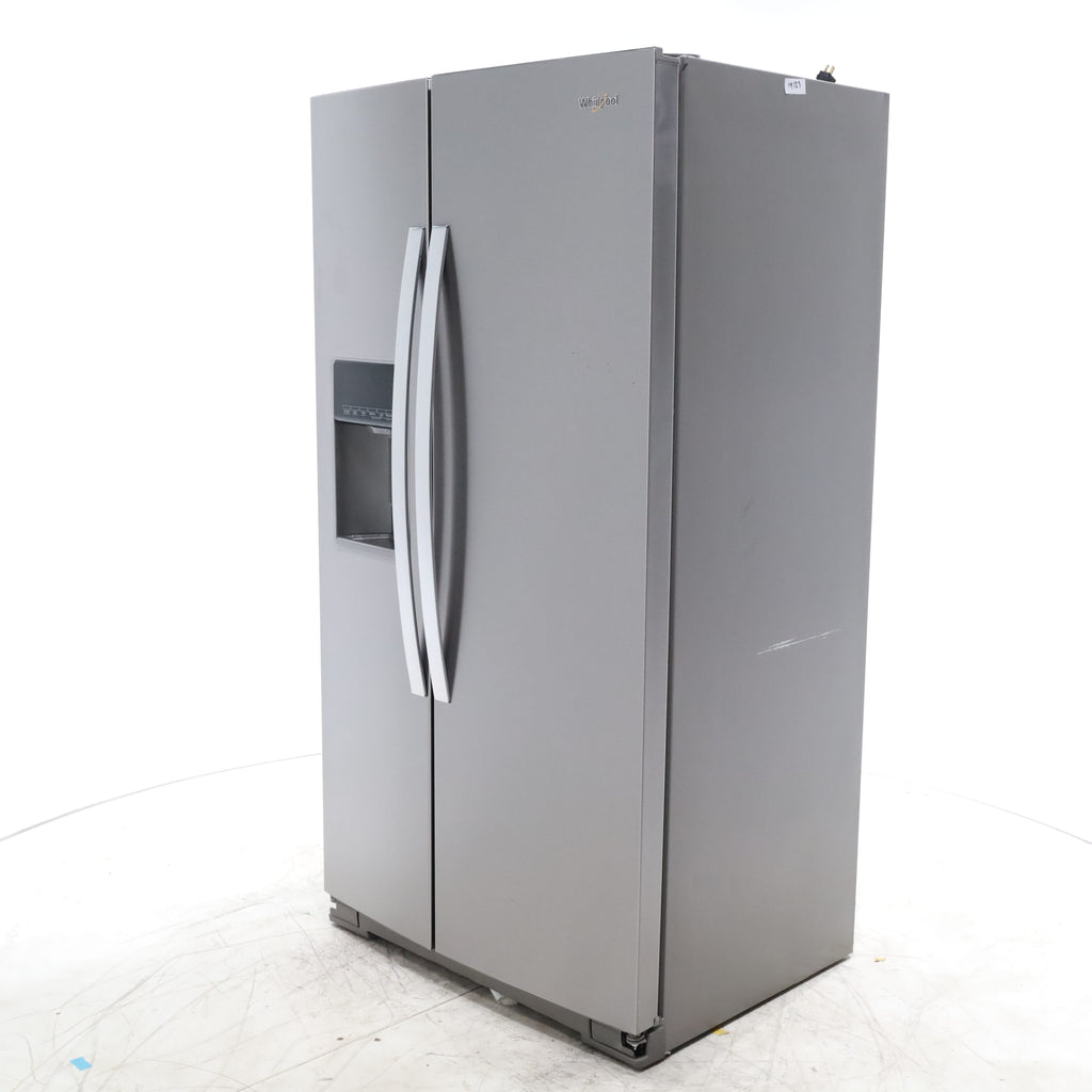 Pictures of Counter Depth Fingerprint-Resistant Stainless Steel Whirlpool 20.6 cu. ft. Side by Side Refrigerator In Door Ice and Water Dispenser - Scratch & Dent - Minor - Neu Appliance Outlet - Discount Appliance Outlet in Austin, Tx