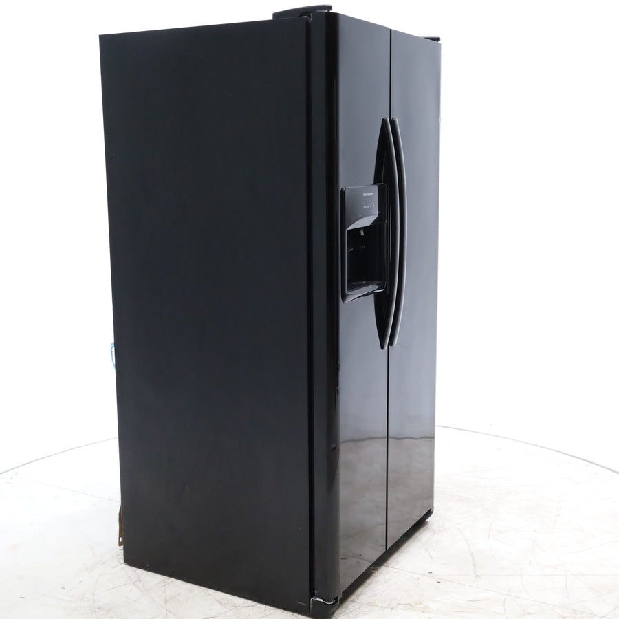 33" Wide Ebony Black Frigidaire 22.1 cu. ft. Side by Side Refrigerator with External Ice and Water Dispenser - Certified Refurbished