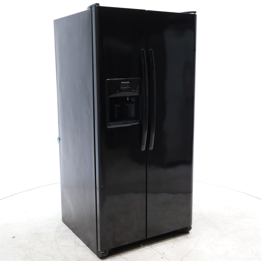 33" Wide Ebony Black Frigidaire 22.1 cu. ft. Side by Side Refrigerator with External Ice and Water Dispenser - Certified Refurbished